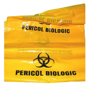 SacI polietilena galbenI inscriptionat Pericol biologic 60 litri avizat ADR