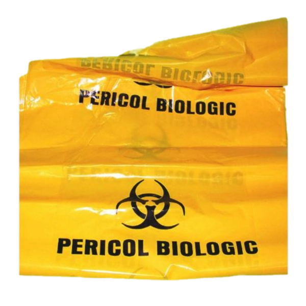 SacI polietilena galbenI inscriptionat Pericol biologic 60 litri avizat ADR